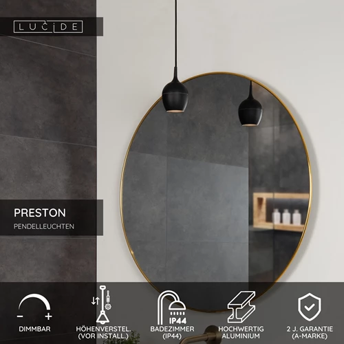 Lucide PRESTON - Pendelleuchten Badezimmer - Ø 10 cm - 1xGU10 - IP44 - Schwarz - USP
